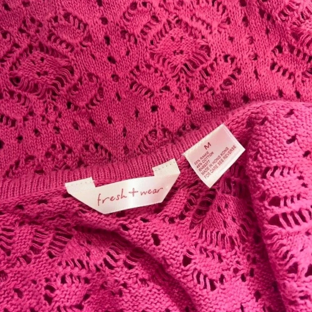 Y2K Pink Crochet Babydoll Top Blouse Size Medium Preppy Boho Fairy w/ Beads - Picture 8 of 8